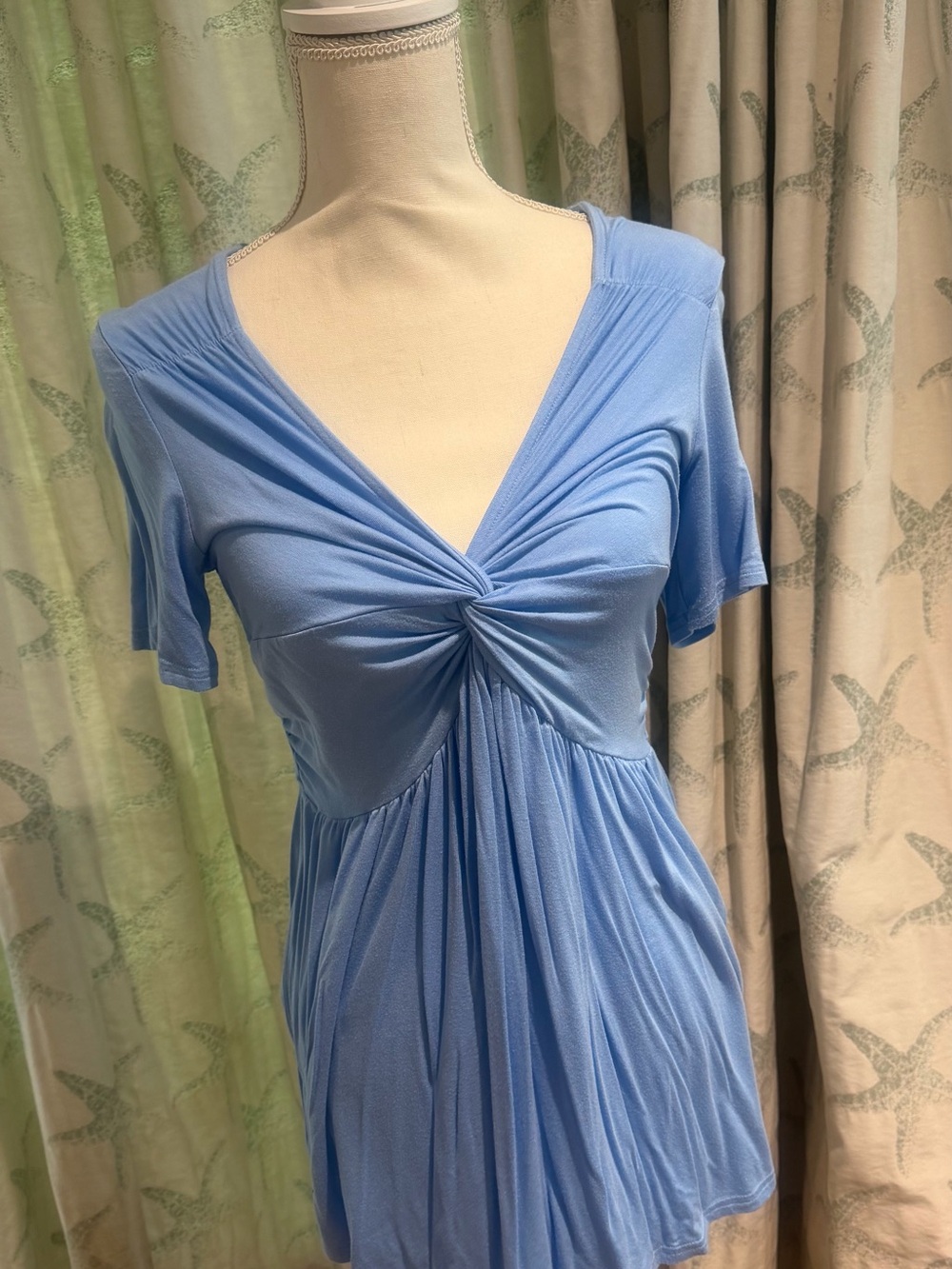 Light Blue Twist Front V-Neck Dress